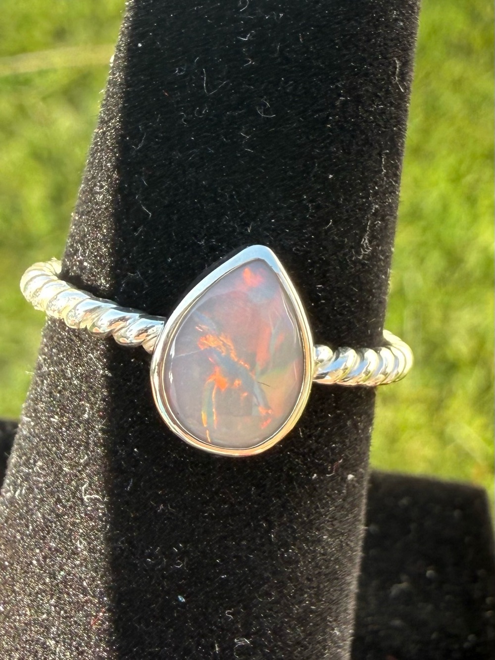 Sterling Silver Teardrop Opal Ring - Multicolor Opal. Australian - Picture 7 of 11
